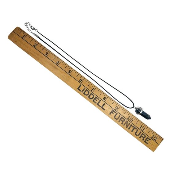 Black Labradorite Pendant Necklace With Adjustable Chain & Faux Leather Cord - Picture 8 of 8